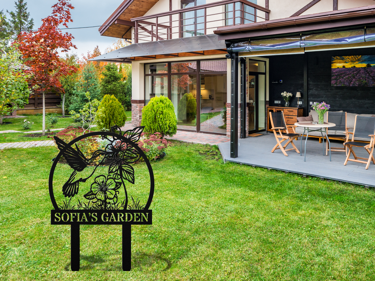 Custom Hummingbird Metal Garden Sign