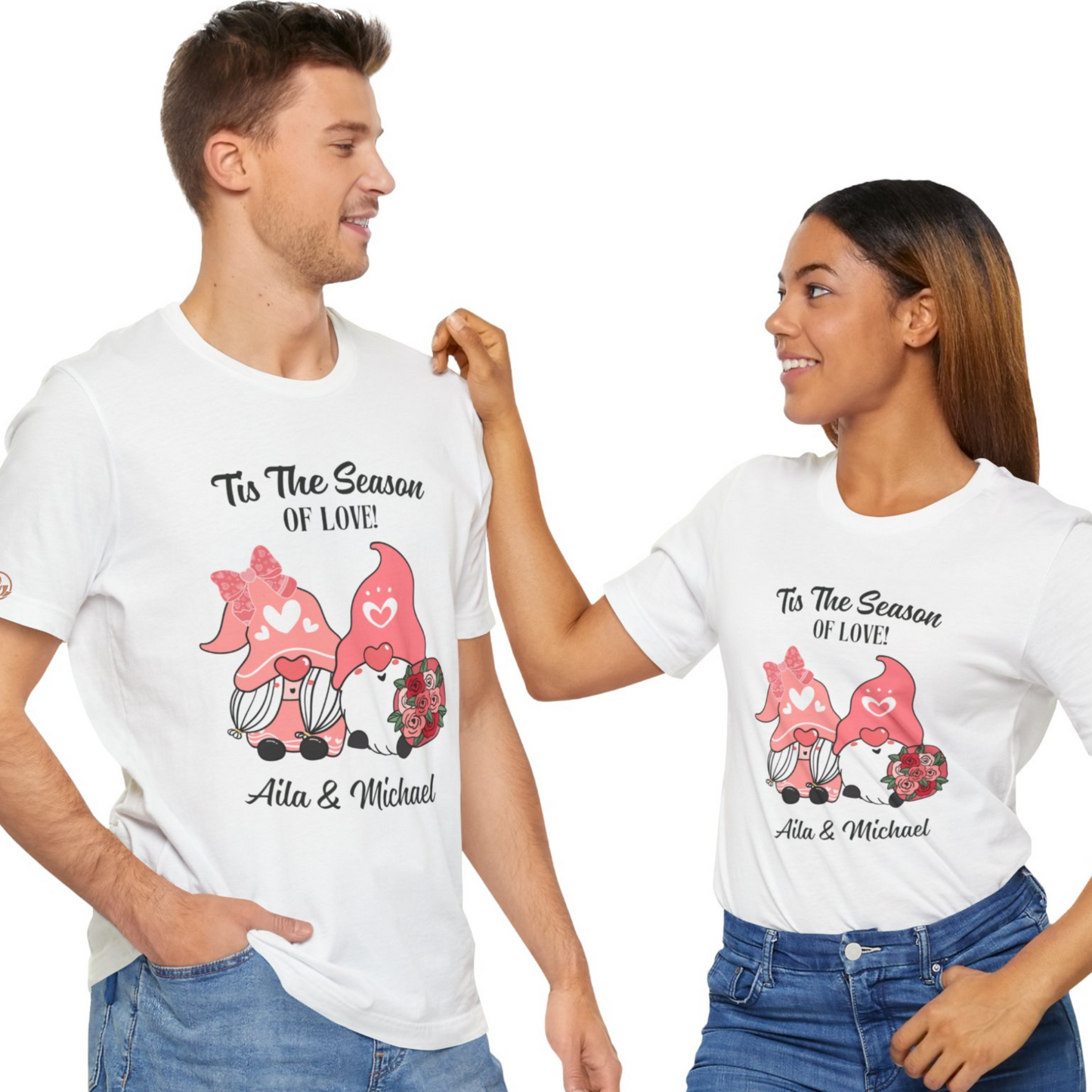 Personalized Gnome Love Tee – Custom Couple's Name Shirt for Love