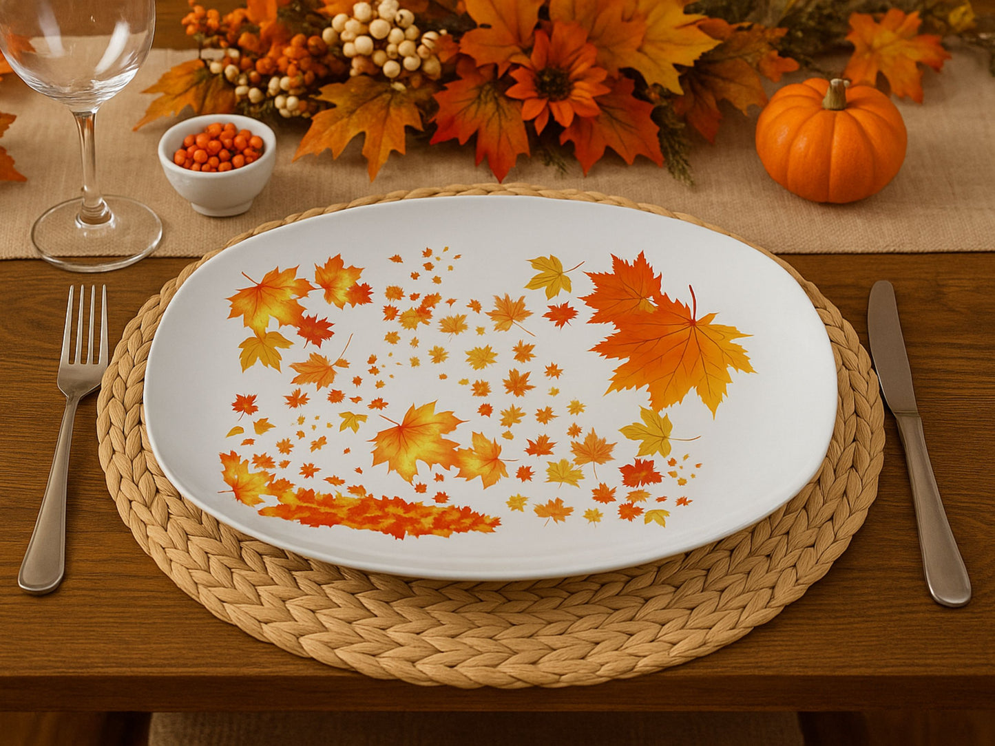 Fall Leaves Serving Platter 10x14 – Autumn Fall Decor Tray