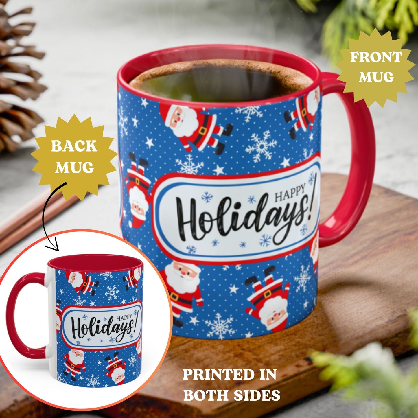 Happy Holidays Santa Mug | Festive Two-Tone Christmas Cup