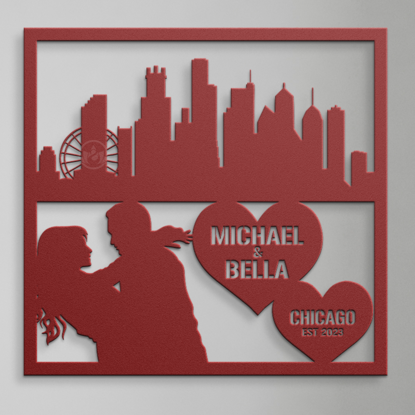 Personalized Chicago Cityscape Couple Metal Wall Hanging Sign-Romantic Gift for Couple