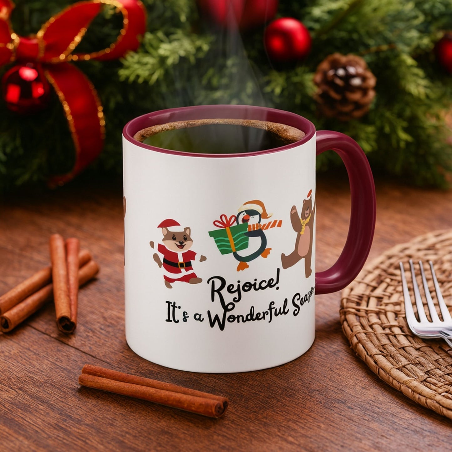 Rejoice Holiday Mug | Festive Christmas Coffee Cup | Joyful Winter Gift