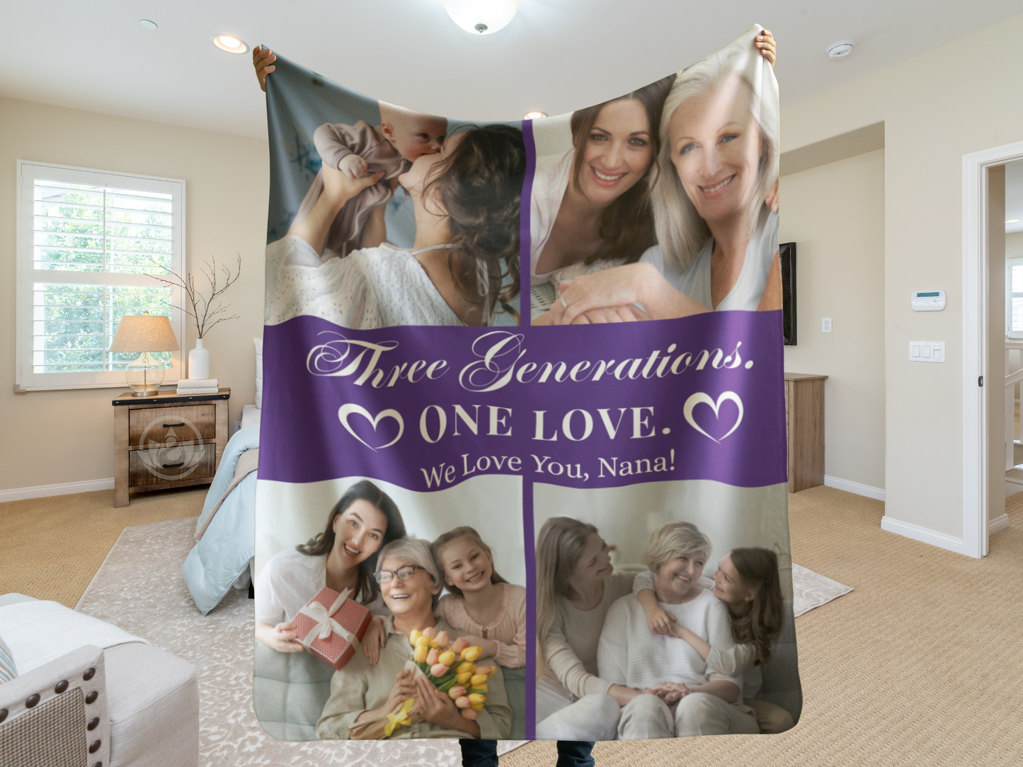 Custom Photo Blanket for Grandma – Three Generations, One Love