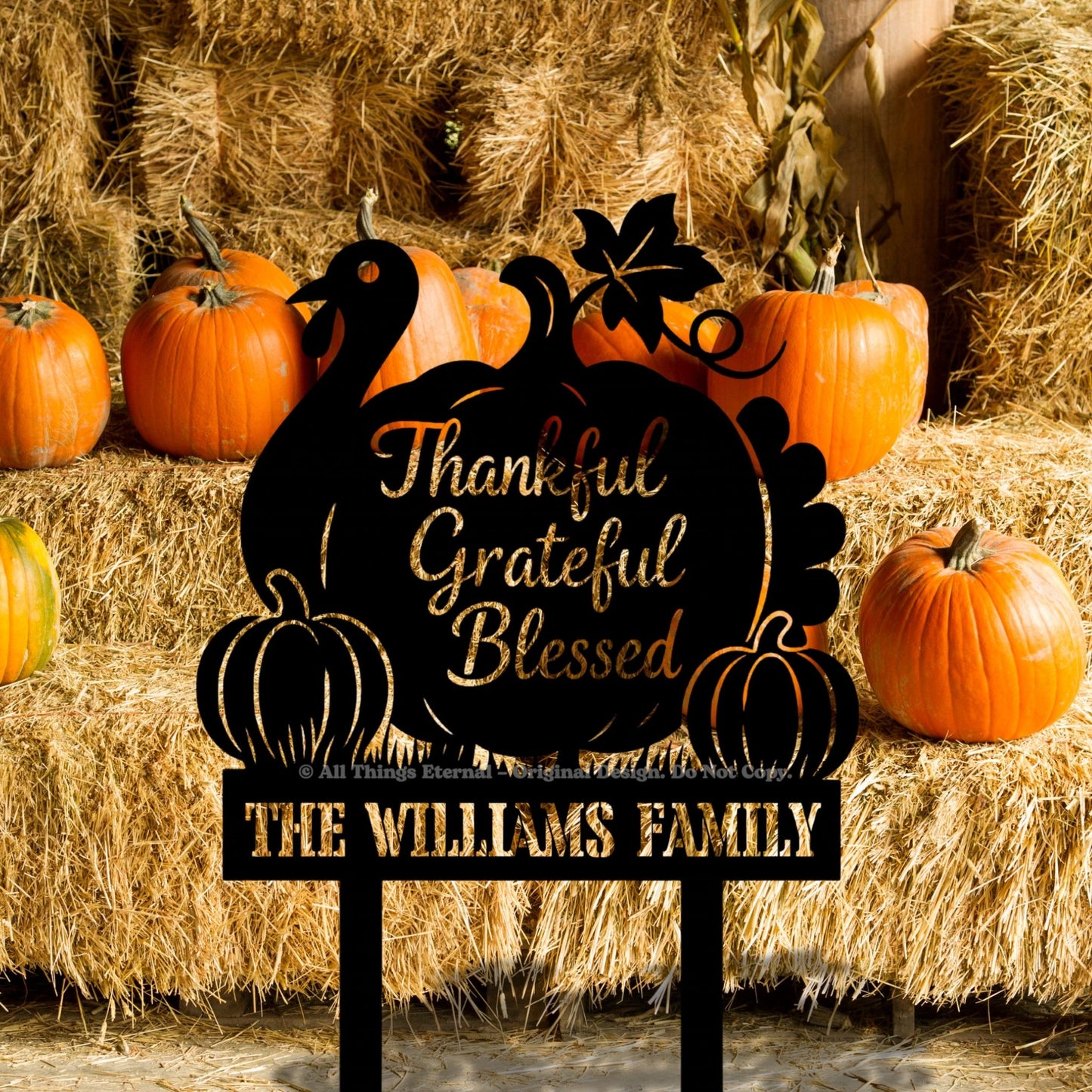 Thankful Grateful Blessed Yard Sign – Autumn Metal Outdoor Decor