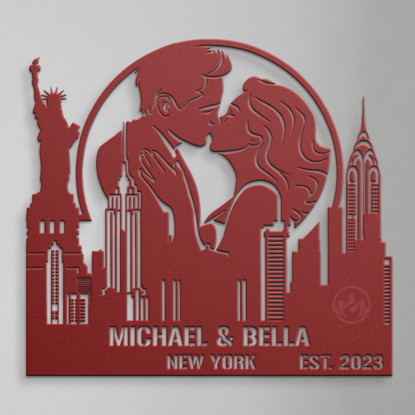 Personalized New York Cityscape Metal Art - Custom Couple Name Gift