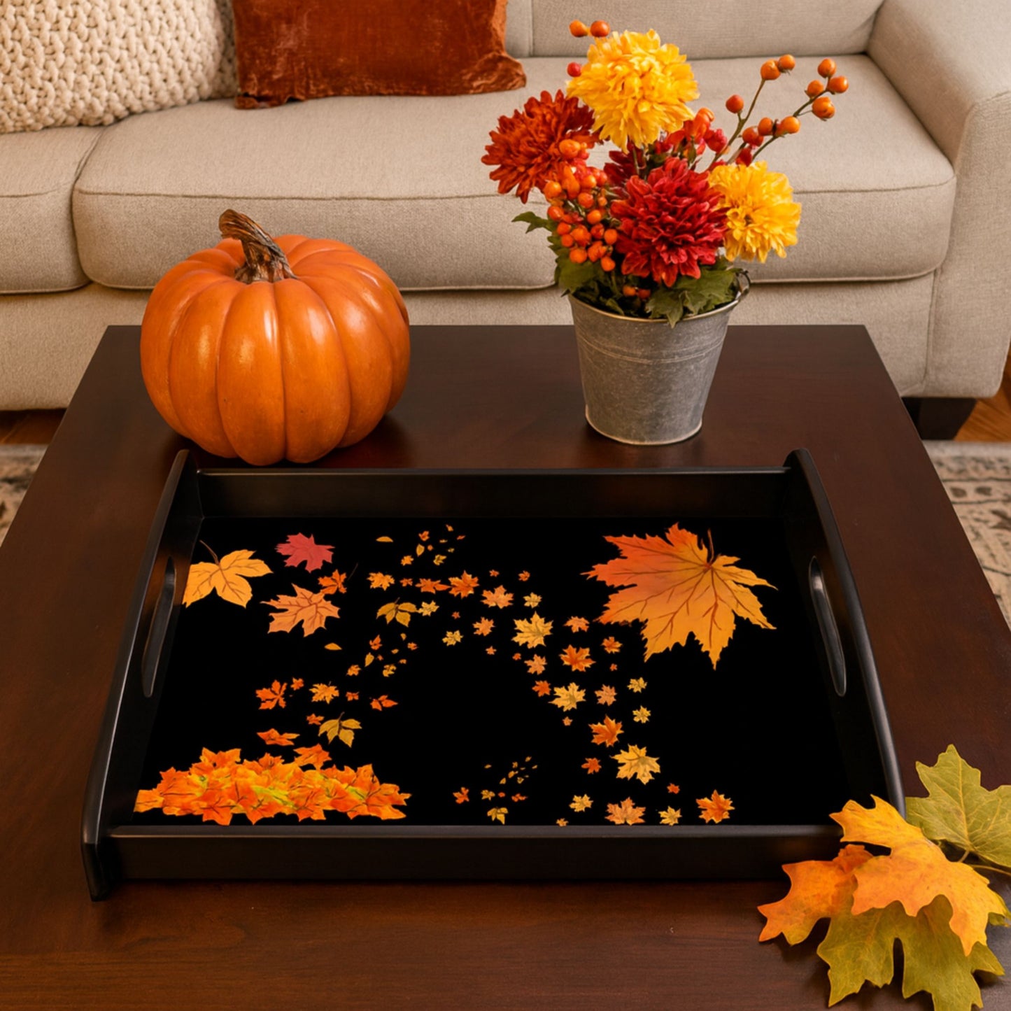 Espresso Black Serving Tray – Autumn Fall Decor, Holiday & Kitchen Gift