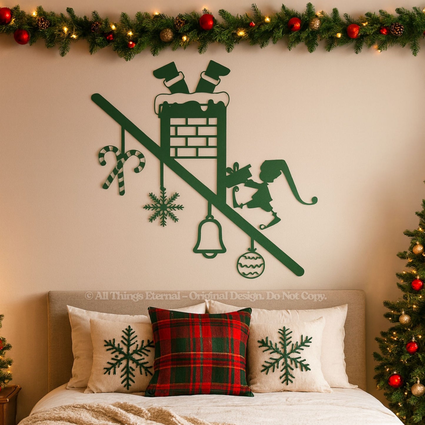 Santa & Elf Chimney Metal Wall Art – Christmas Door & Porch Decor