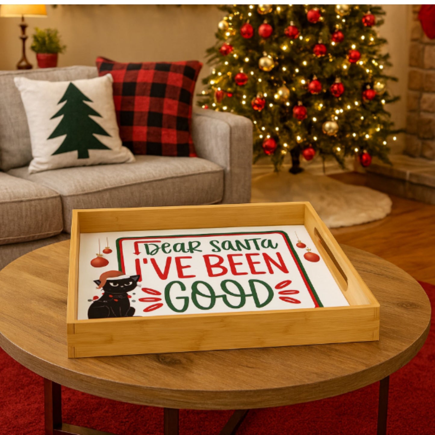 Dear Santa I've Been Good Cat Tray – Funny Christmas Party Platter