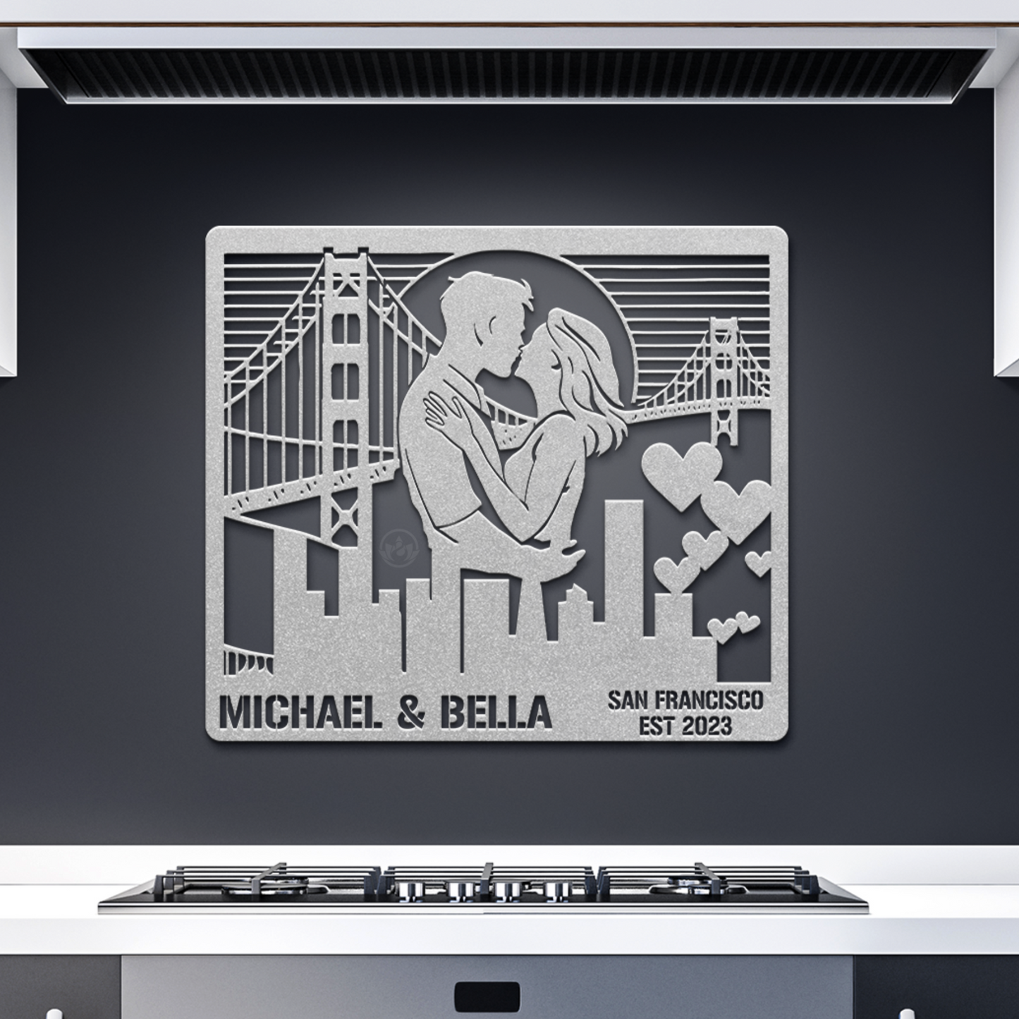 San Francisco Cityscape Metal Sign - Custom Couple's Name Wall Art Gift