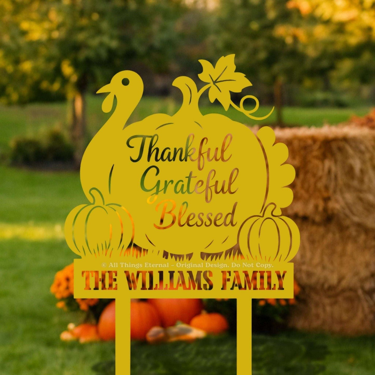 Thankful Grateful Blessed Yard Sign – Autumn Metal Outdoor Decor