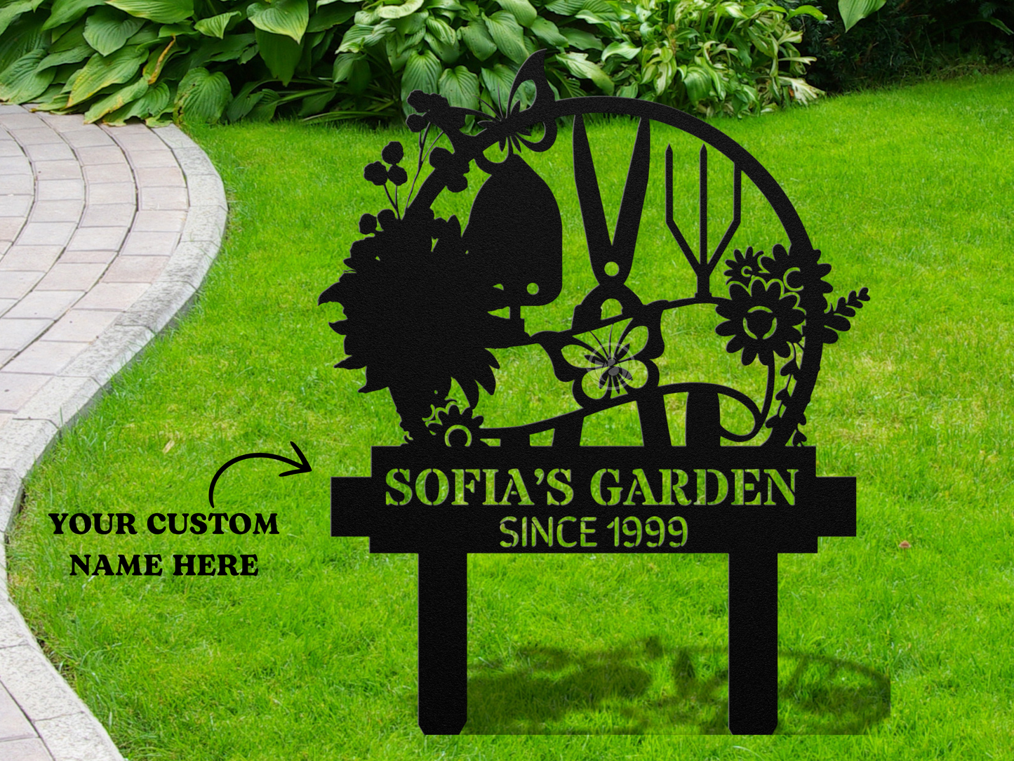 Personalized Flower Garden Name Metal Art - Outdoor Yard Decor