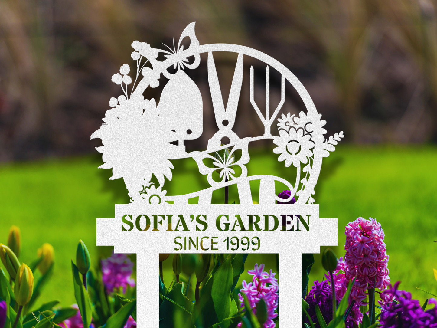 Personalized Flower Garden Name Metal Art - Outdoor Yard Decor