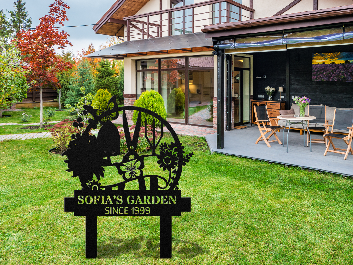 Personalized Flower Garden Name Metal Art - Outdoor Yard Decor