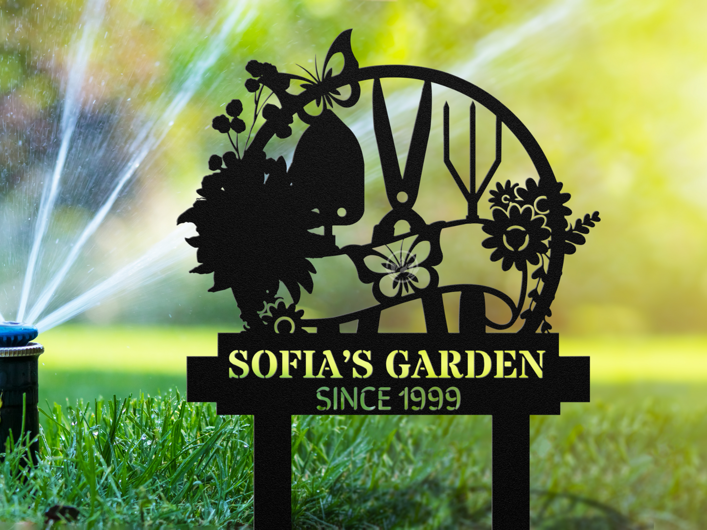 Personalized Flower Garden Name Metal Art - Outdoor Yard Decor