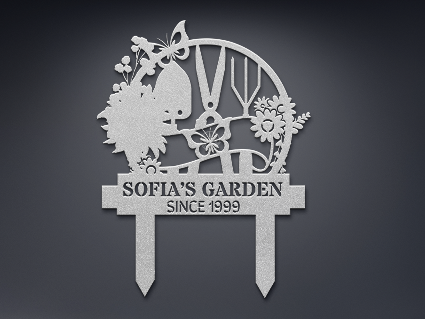 Personalized Flower Garden Name Metal Art - Outdoor Yard Decor