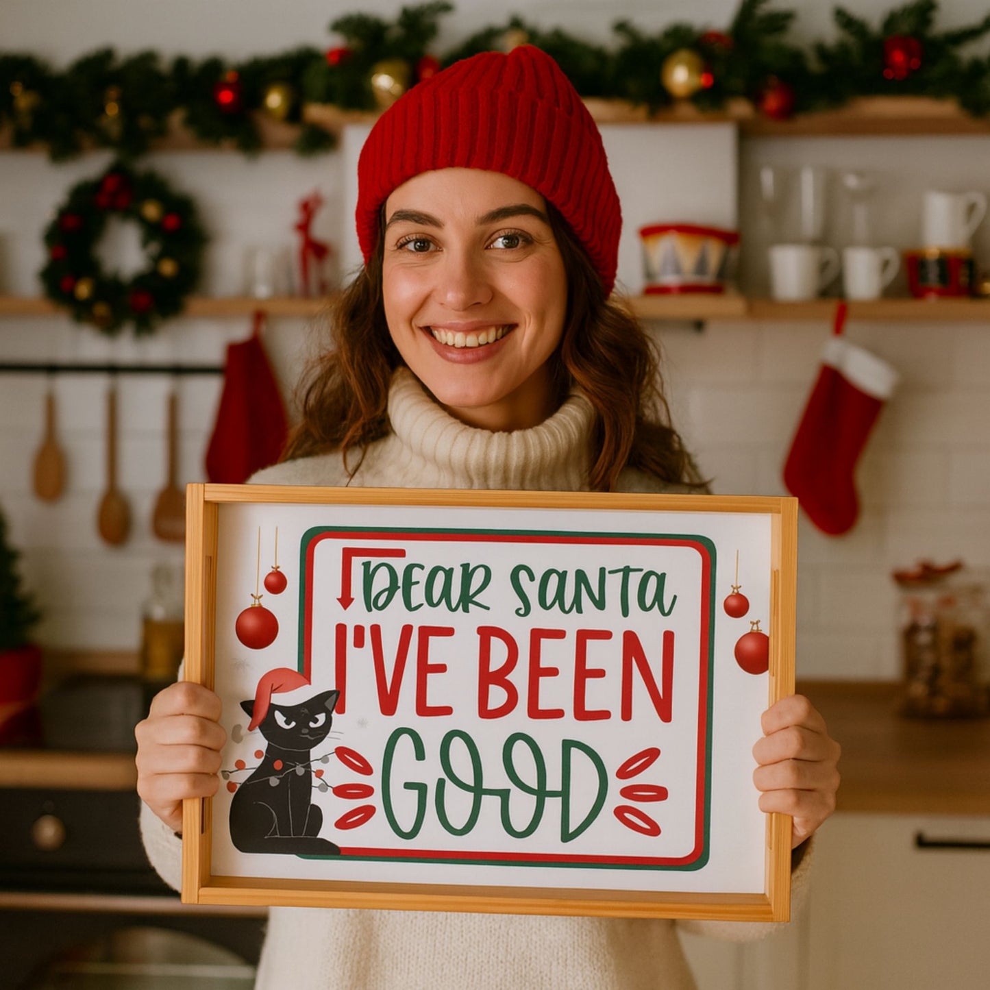 Dear Santa I've Been Good Cat Tray – Funny Christmas Party Platter