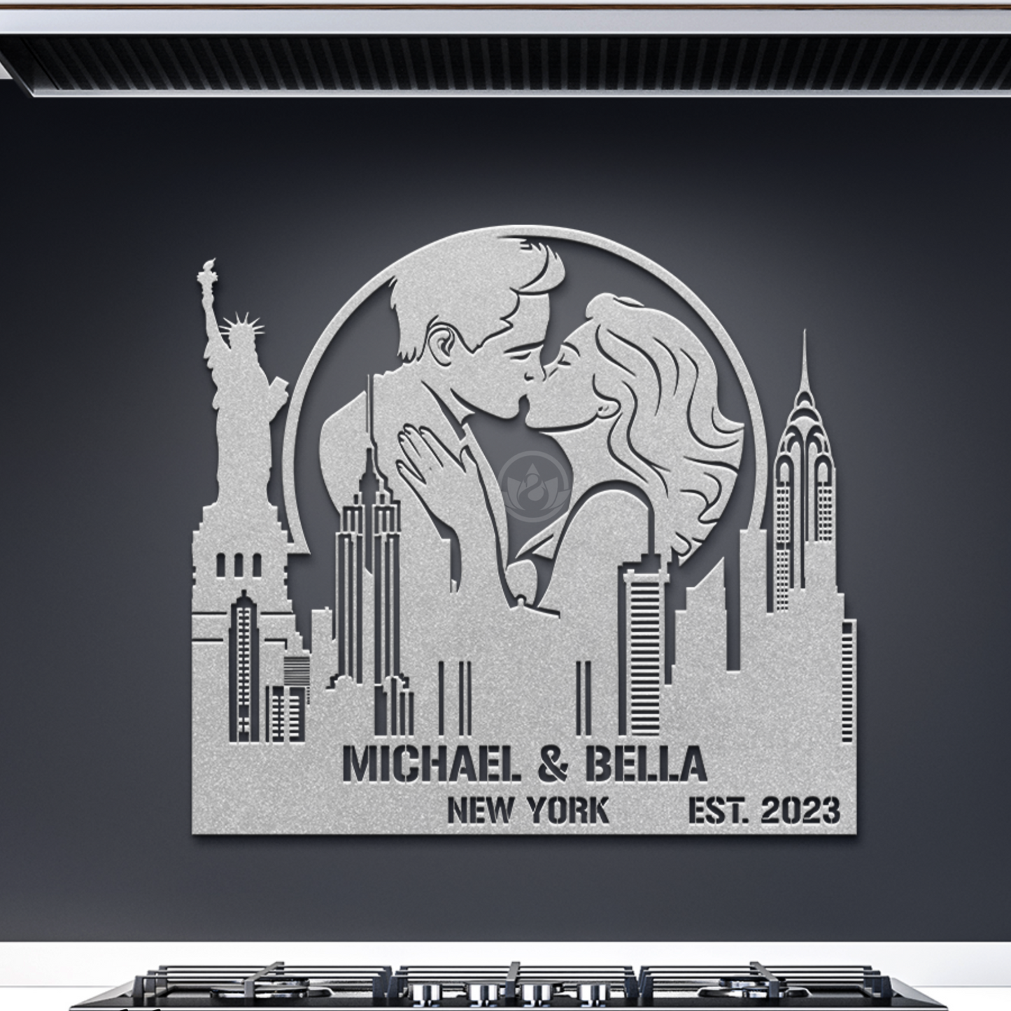 Personalized New York Cityscape Metal Art - Custom Couple Name Gift