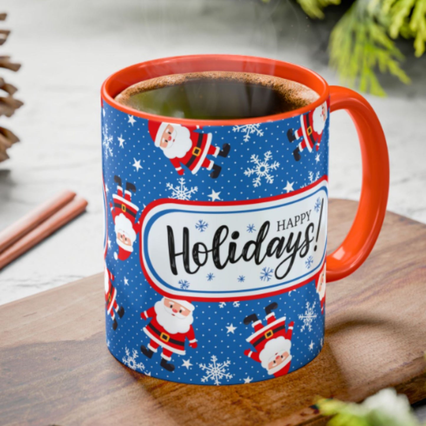 Happy Holidays Santa Mug | Festive Two-Tone Christmas Cup