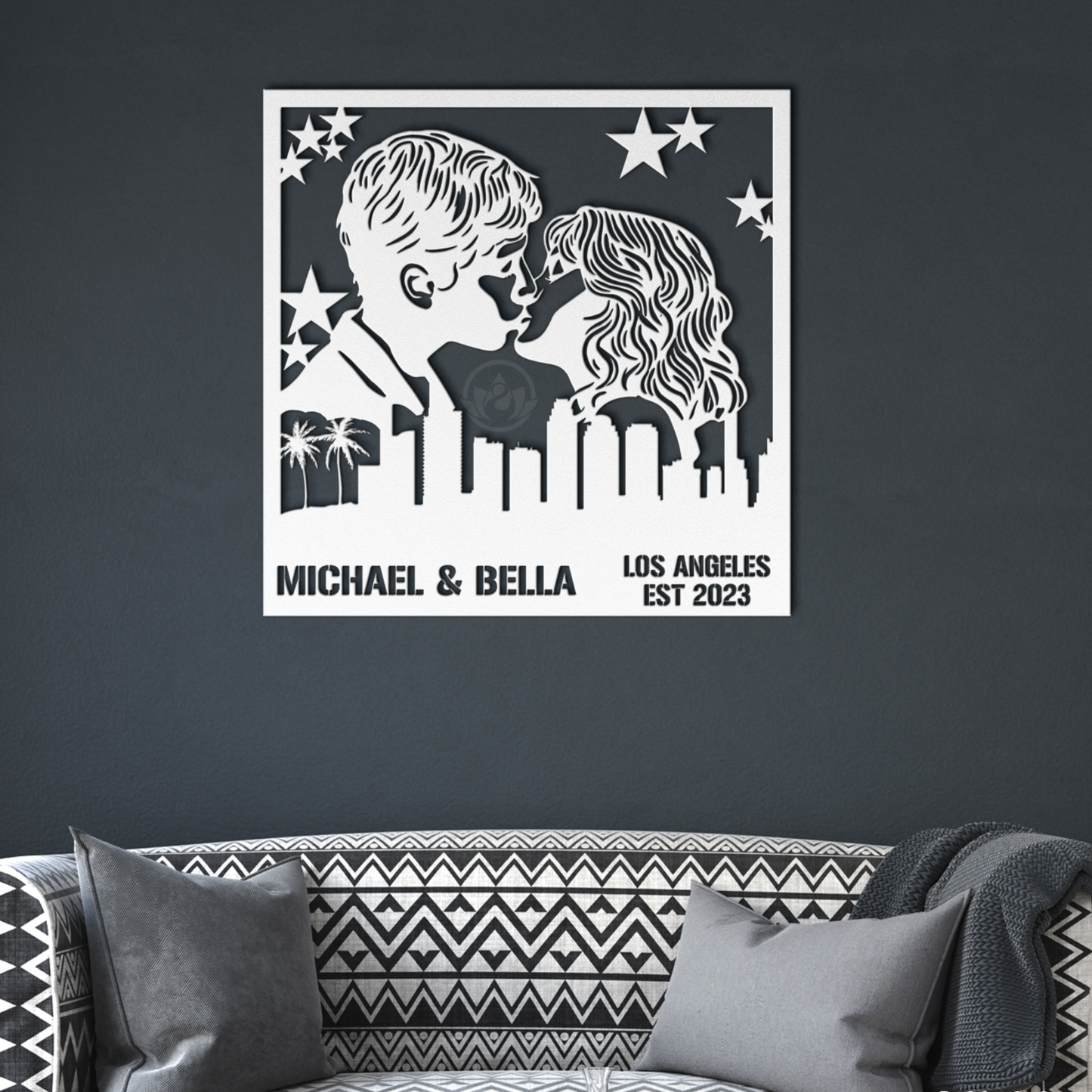 Custom Los Angeles Skyline Metal Sign- Stunning Couple Wall Art Decor