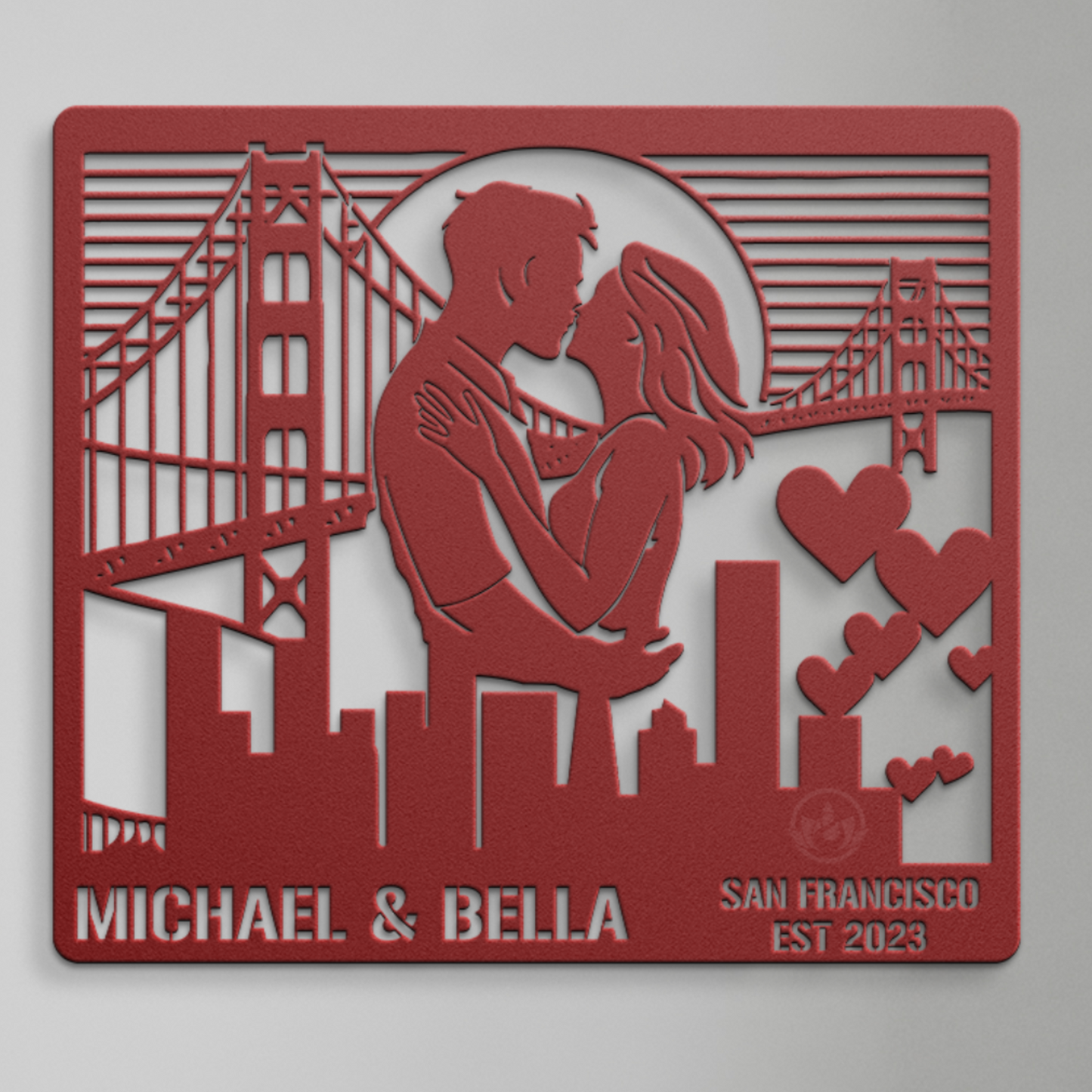 San Francisco Cityscape Metal Sign - Custom Couple's Name Wall Art Gift