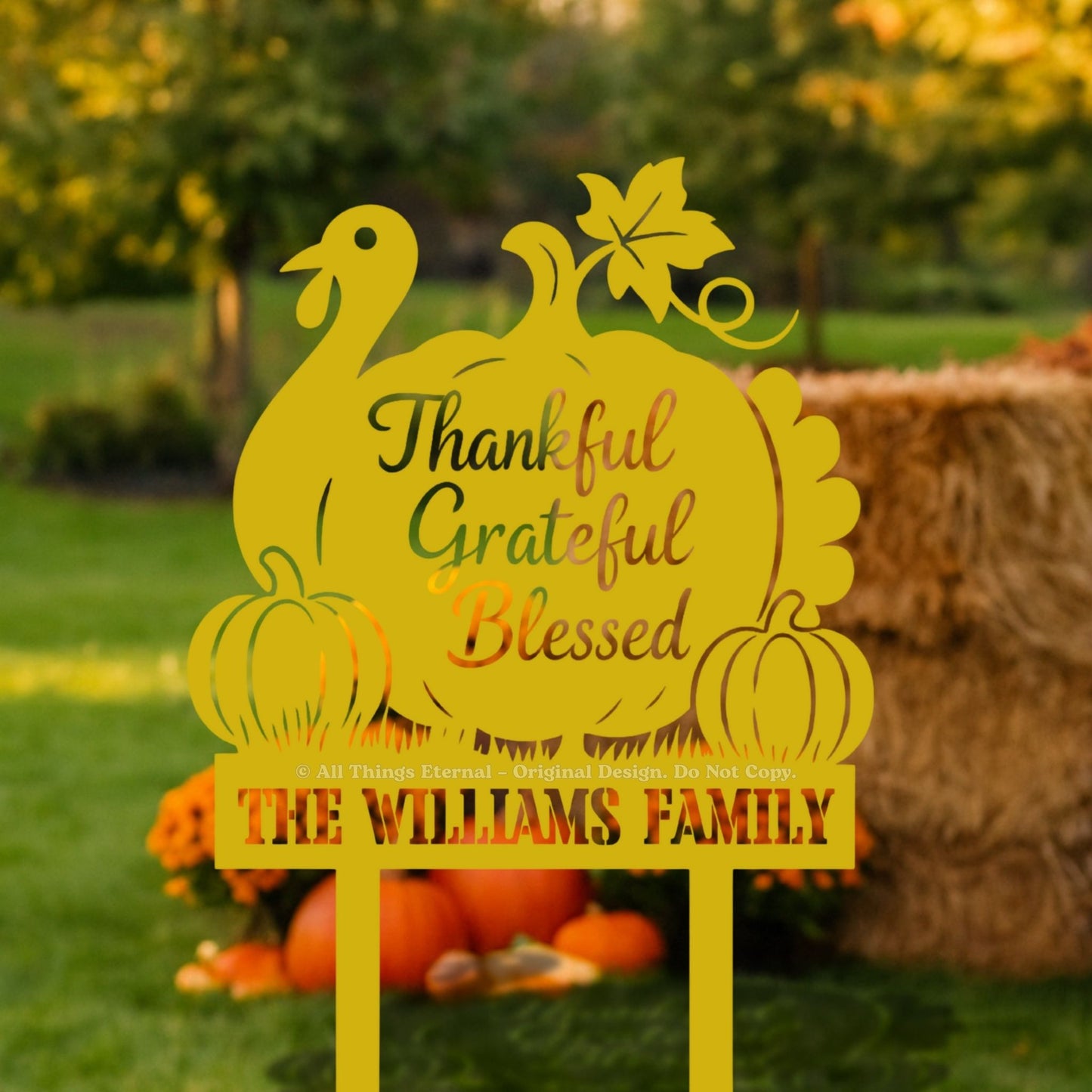 Thankful Grateful Blessed Yard Sign – Autumn Metal Outdoor Decor