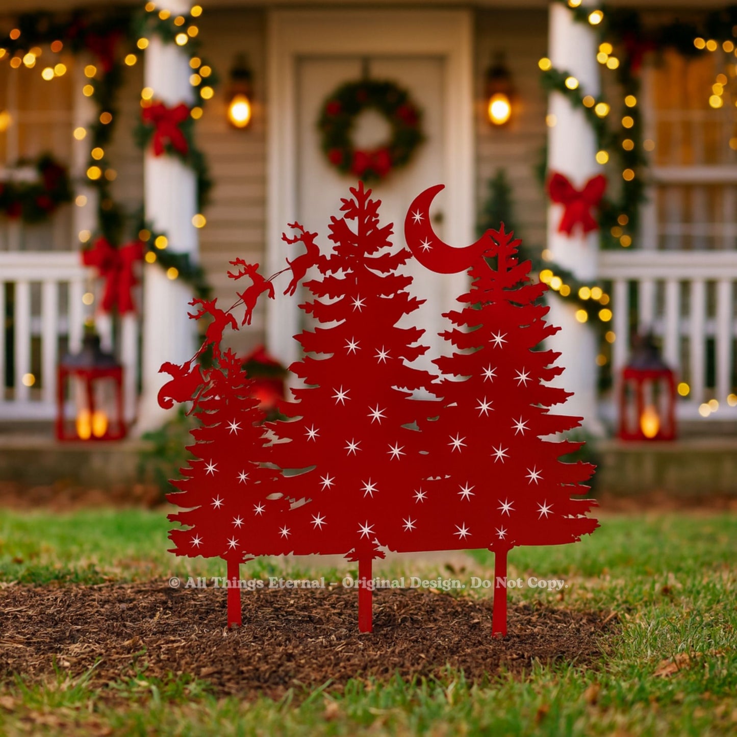 Metal Christmas Tree Yard Sign – Santa Claus Sleigh Garden Stake