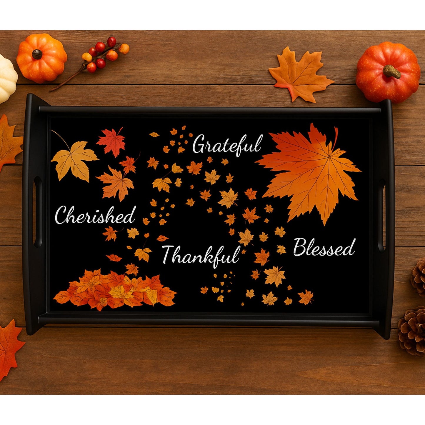 Autumn Espresso Black Serving Tray – Fall Decor, Thanksgiving Gift