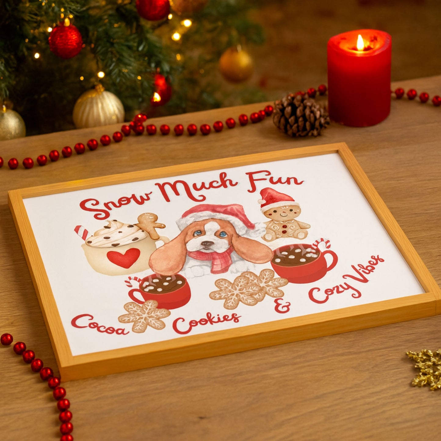 Snow Much Fun Christmas Espresso Black Tray – Cocoa, Cookies & Cozy Vibes