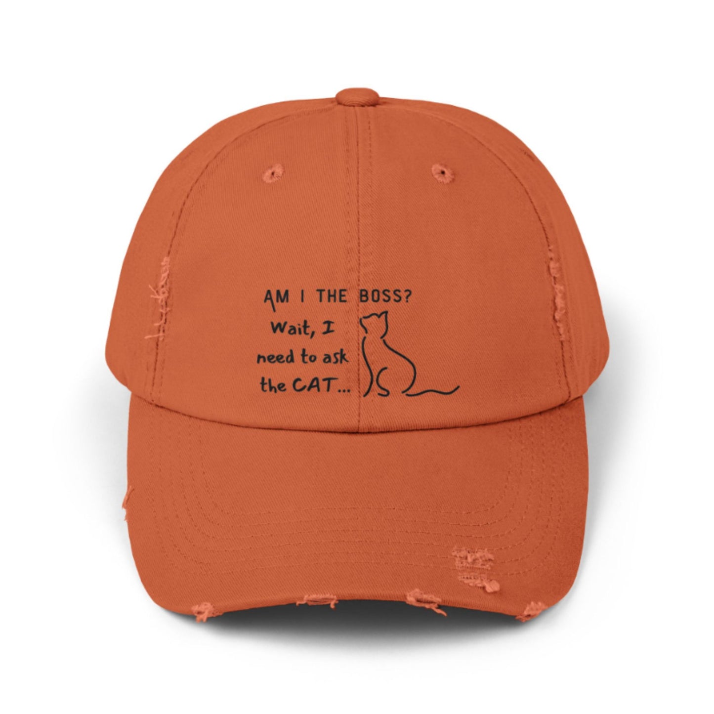 Am I the Boss, Wait, I Need to Ask the Cat Distressed Baseball Cap