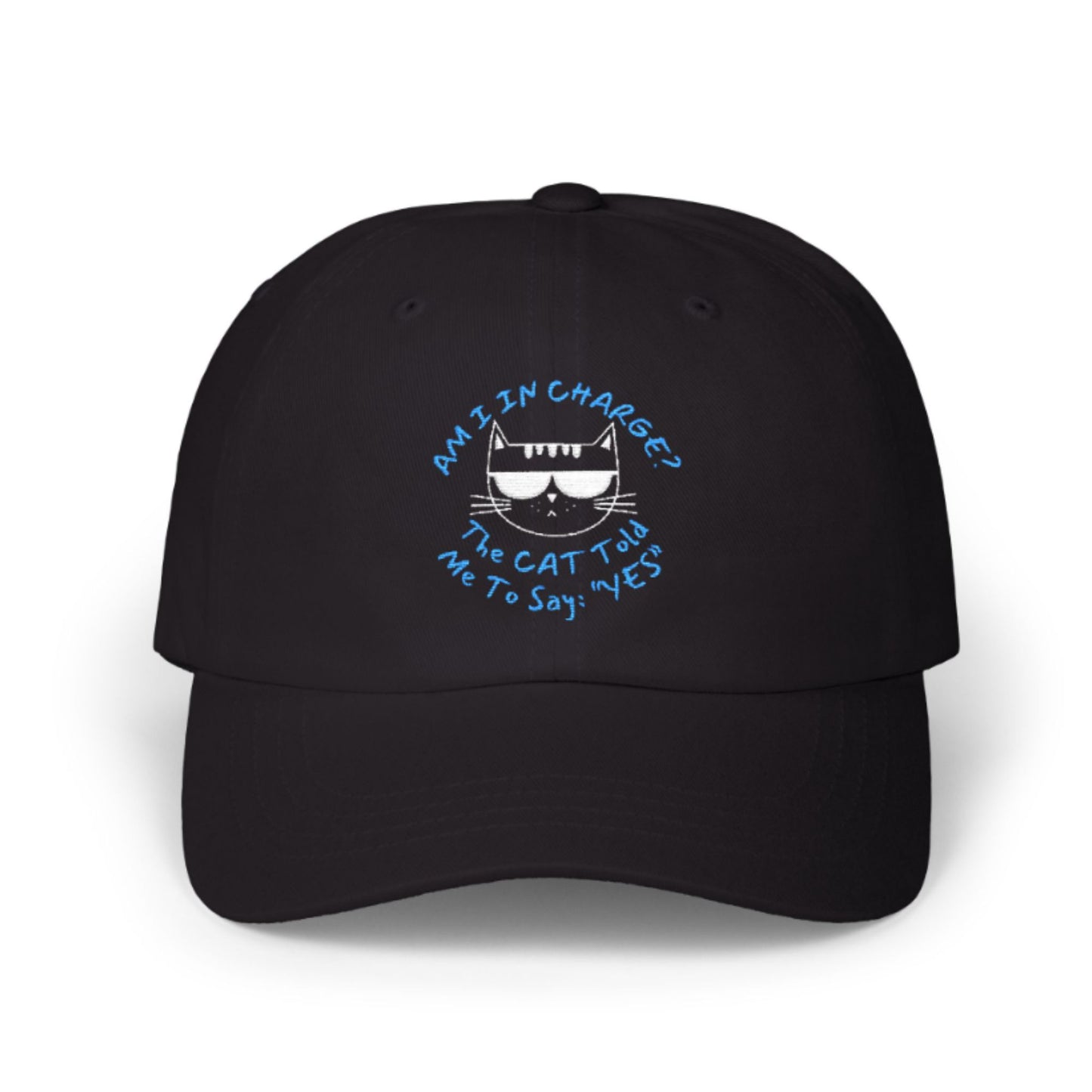 Distressed Cat Baseball Cap – Funny Unisex Hat “Am I In Charge?”