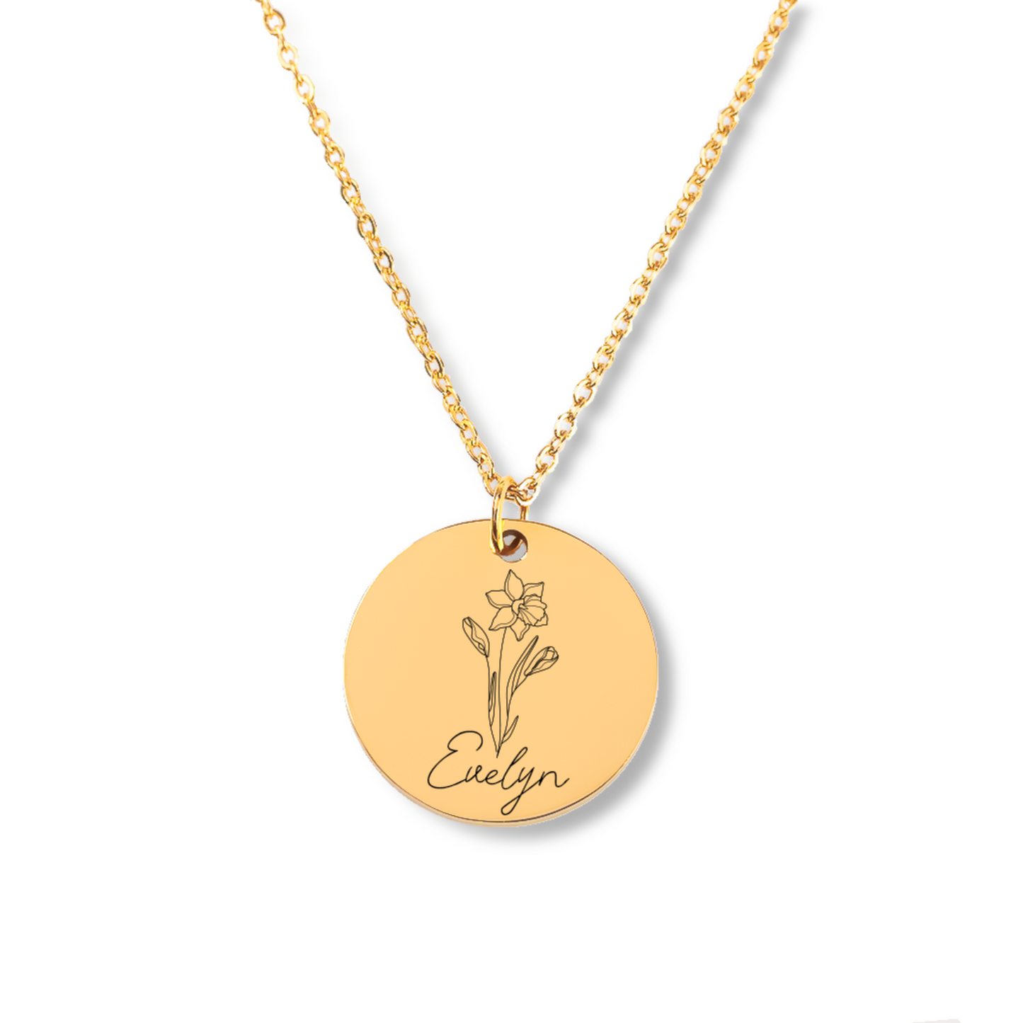 Personalized Birth Flower & Name Coin Necklace - Meaningful Jewelry Gift