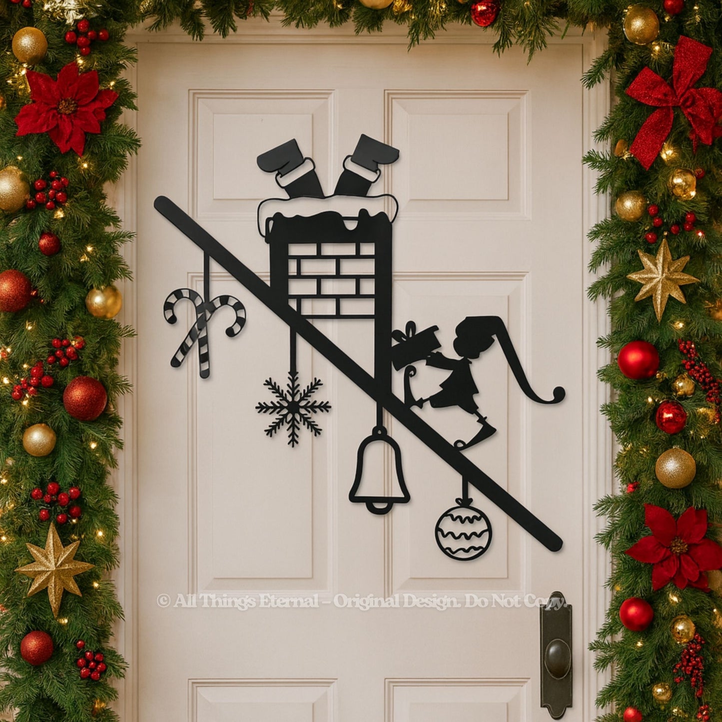 Santa & Elf Chimney Metal Wall Art – Christmas Door & Porch Decor