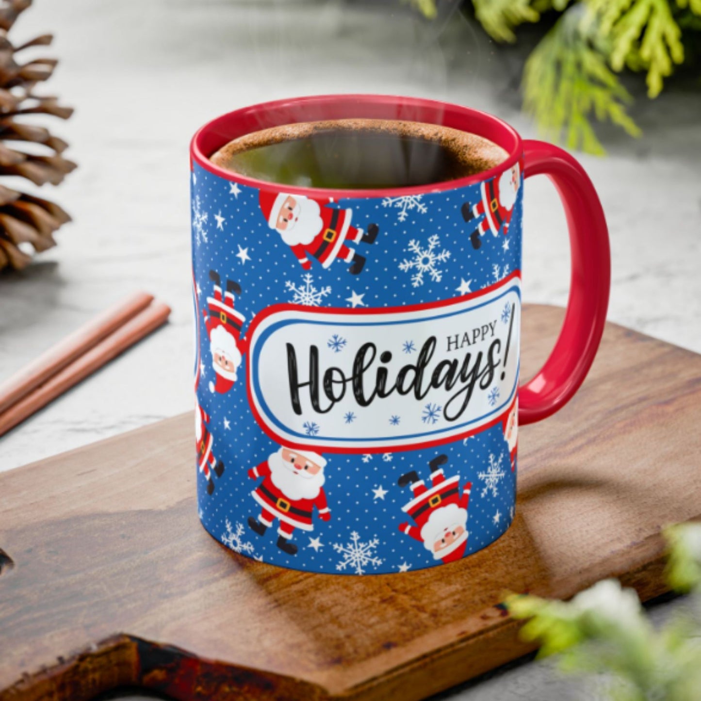 Happy Holidays Santa Mug | Festive Two-Tone Christmas Cup