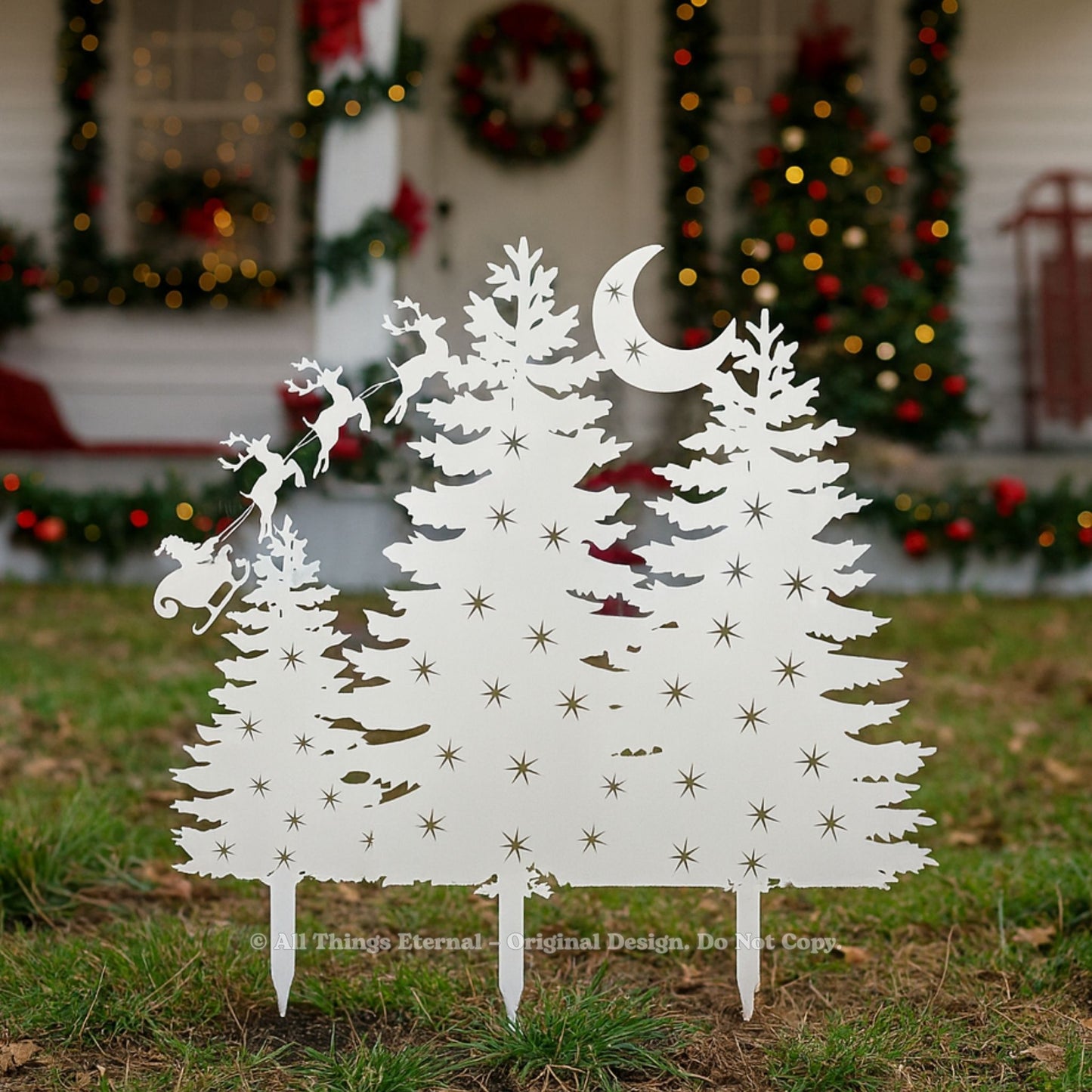 Metal Christmas Tree Yard Sign – Santa Claus Sleigh Garden Stake