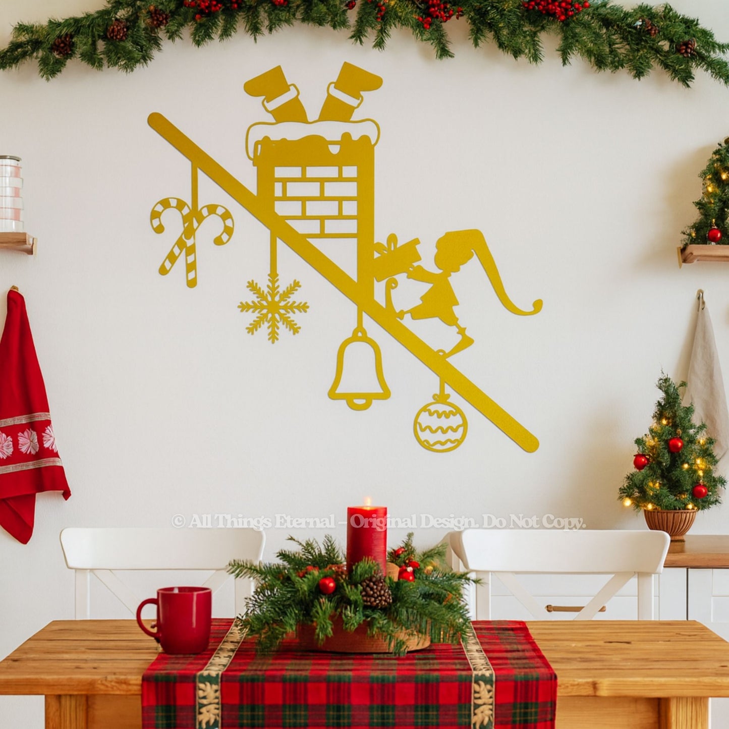 Santa & Elf Chimney Metal Wall Art – Christmas Door & Porch Decor