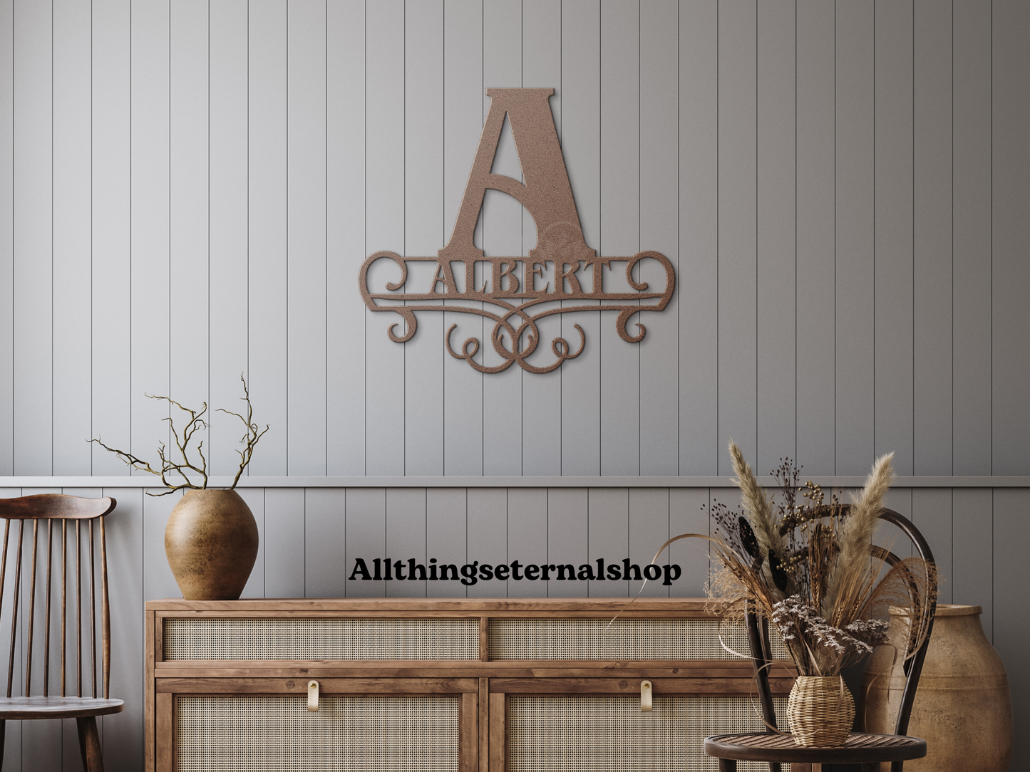 Personalized Family Name Monogram Metal Sign - Custom Wall Art