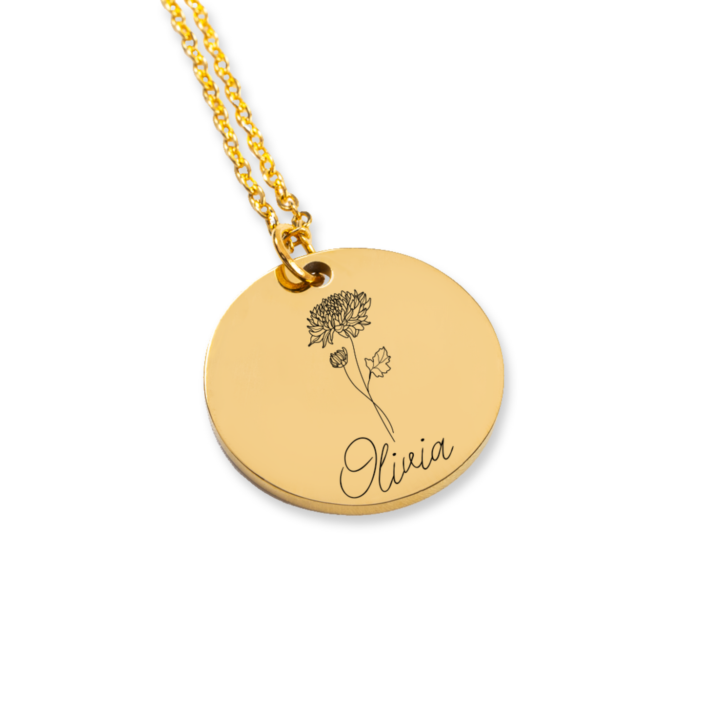 Personalized Birth Flower & Name Coin Necklace - Meaningful Jewelry Gift