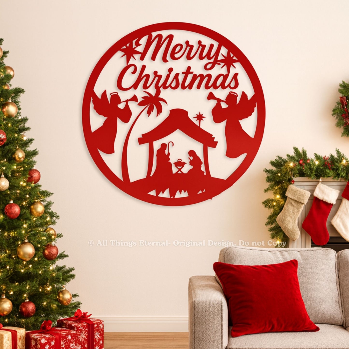 Personalized Merry Christmas Nativity Metal Sign | Custom Holiday Wall Décor