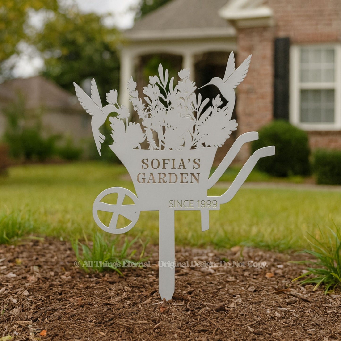 Personalized Bird & Flowers Garden Sign – Custom Metal Family Yard Stake