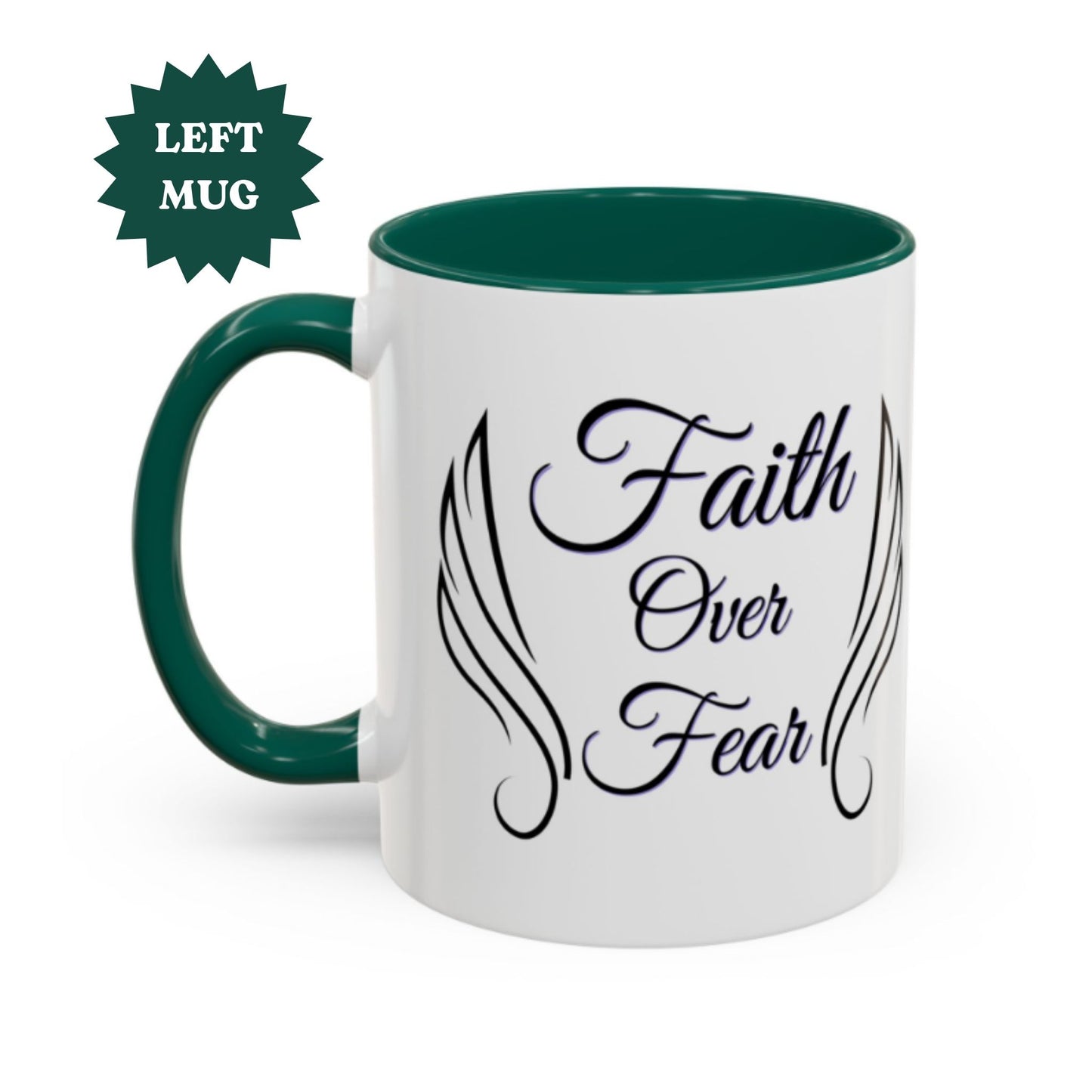 Faith Over Fear Two-Tone Coffee Mug – Wings Design, Christian Inspirational Gift