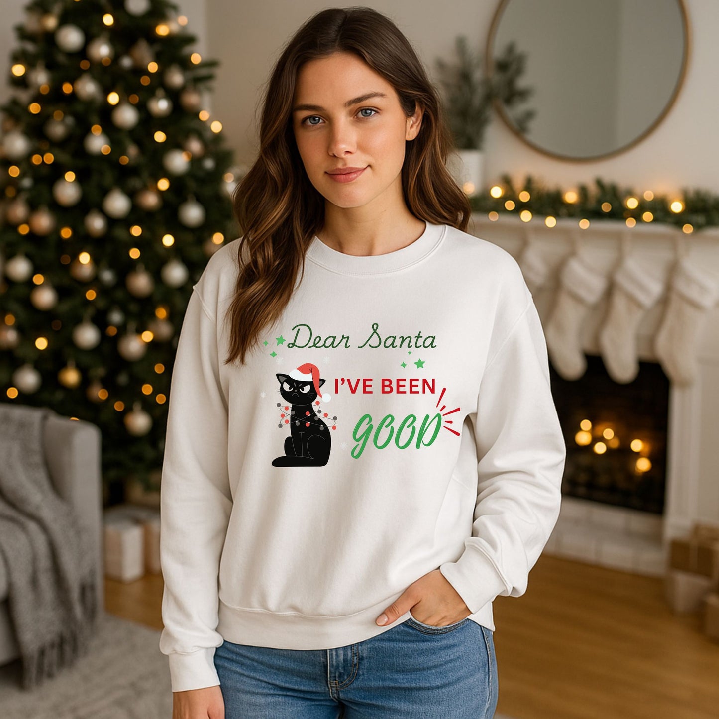 Funny Cat Christmas Sweatshirt – “I’ve Been Good” Holiday Crewneck