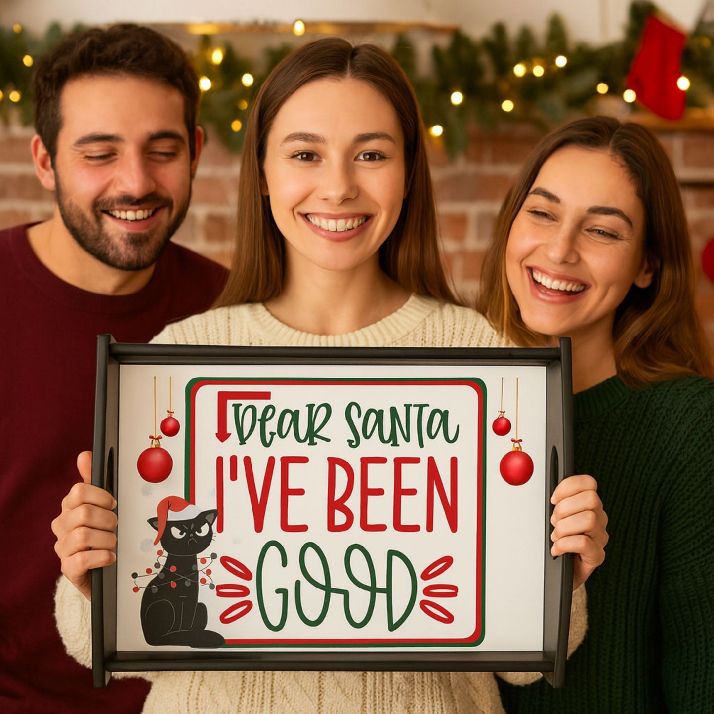 Dear Santa I've Been Good Cat Tray – Funny Christmas Party Platter