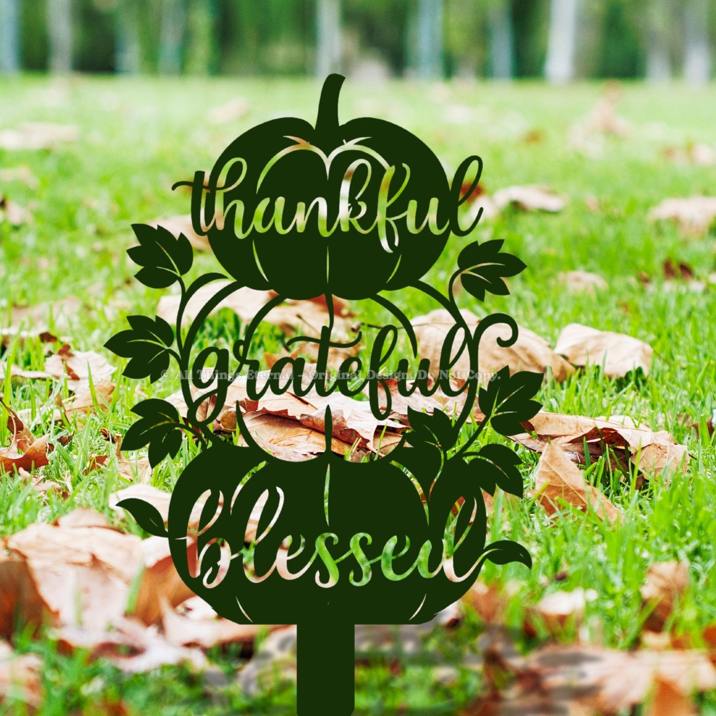 Thankful Grateful Blessed Pumpkin Metal Yard Sign