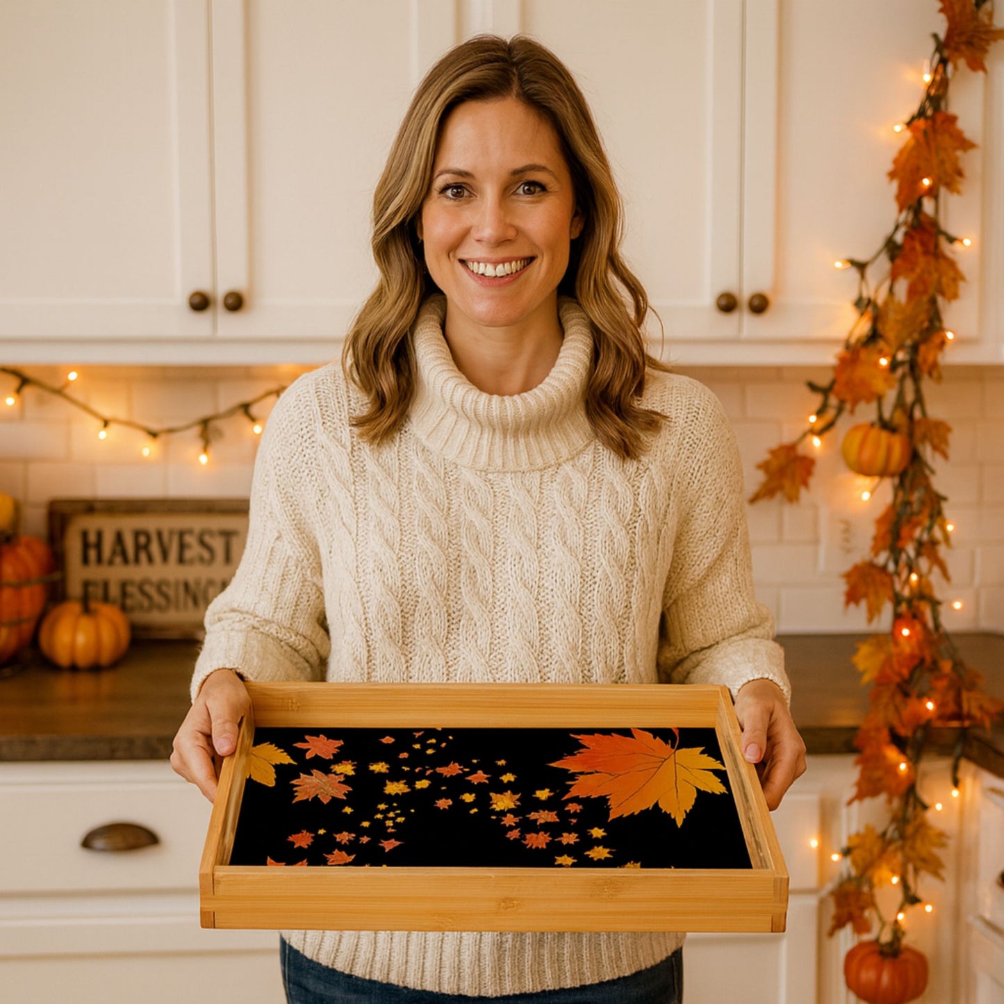 Espresso Black Serving Tray – Autumn Fall Decor, Holiday & Kitchen Gift