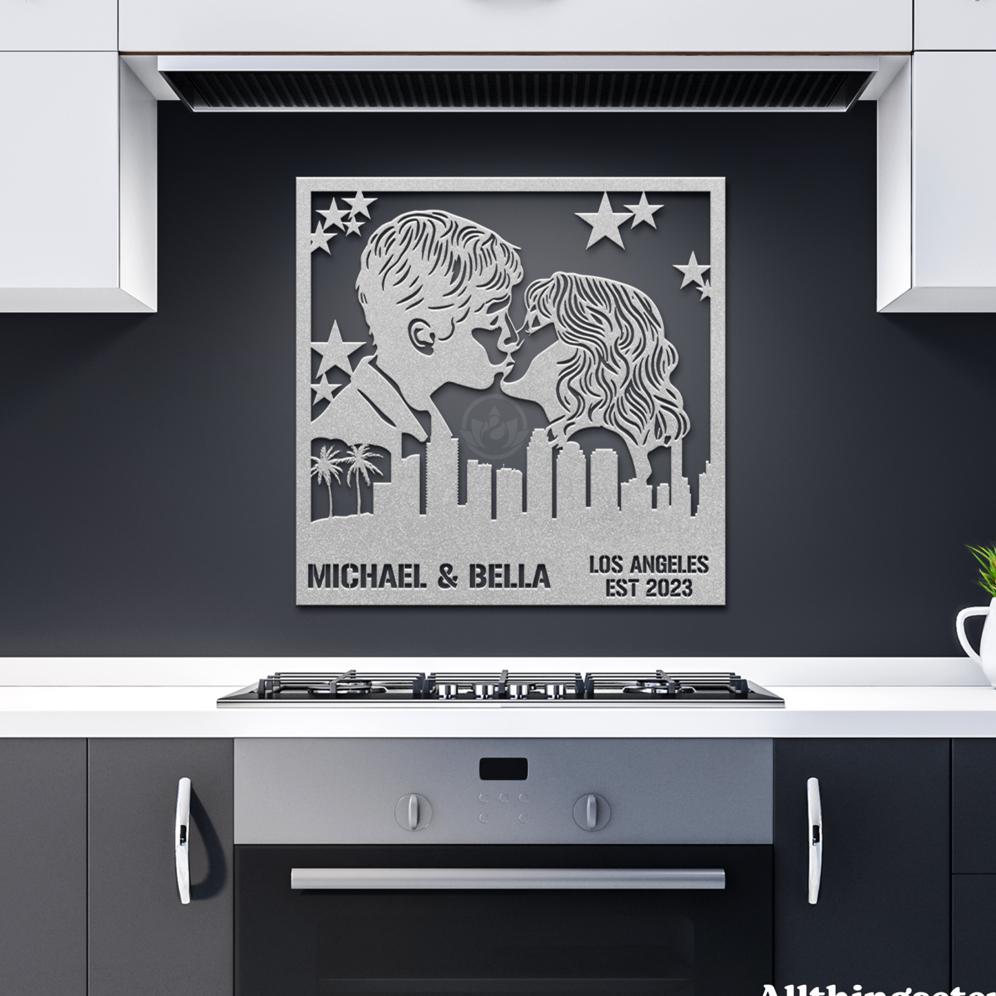 Custom Los Angeles Skyline Metal Sign- Stunning Couple Wall Art Decor