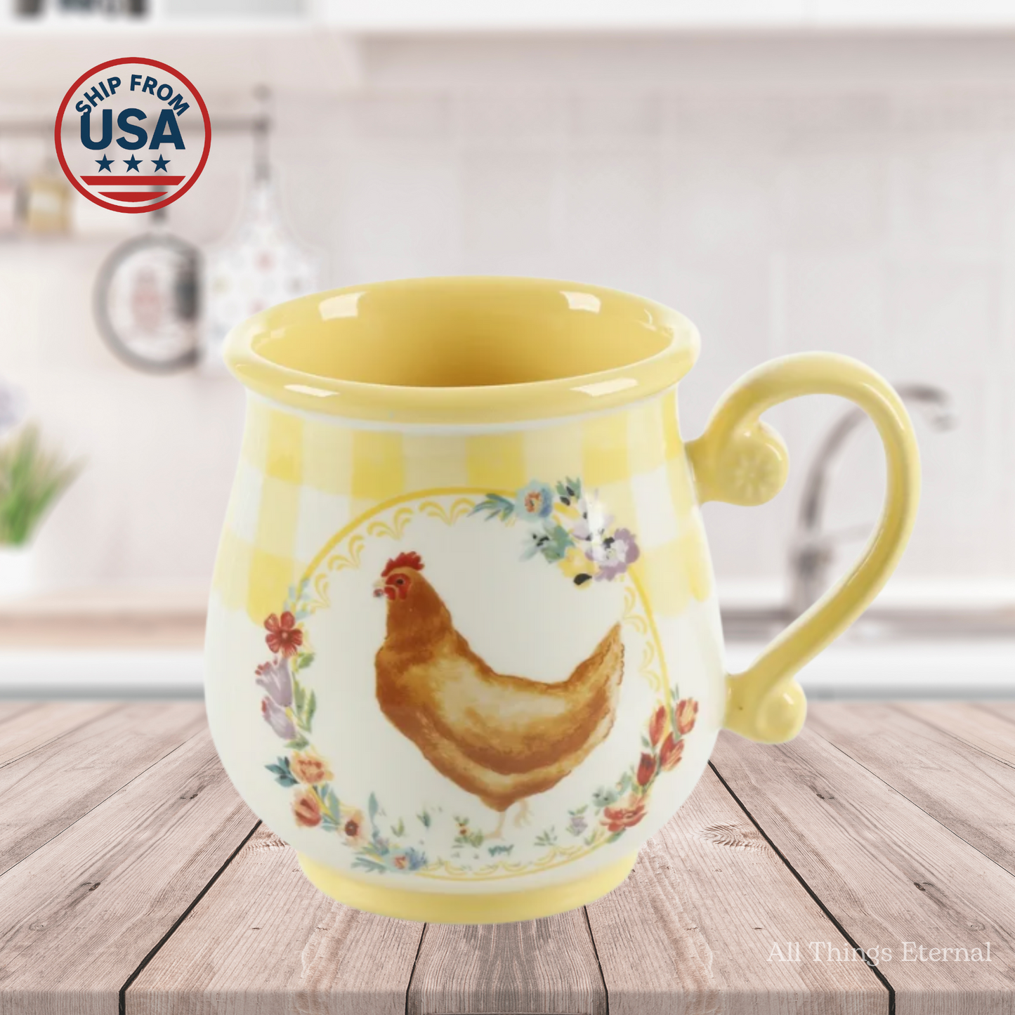 Pioneer Woman Novelty Gingham Multi-Color Stoneware 16-oz Mugs Set-4-Pcs