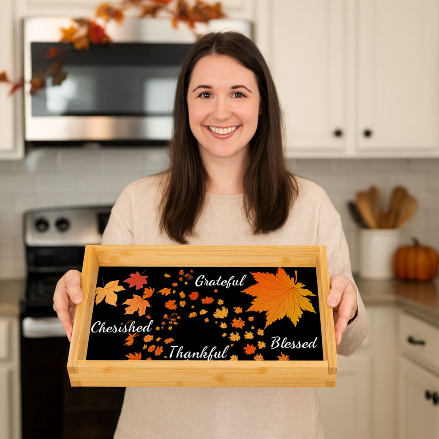 Autumn Espresso Black Serving Tray – Fall Decor, Thanksgiving Gift