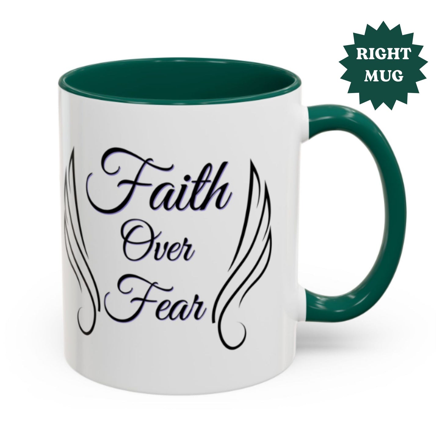 Faith Over Fear Two-Tone Coffee Mug – Wings Design, Christian Inspirational Gift