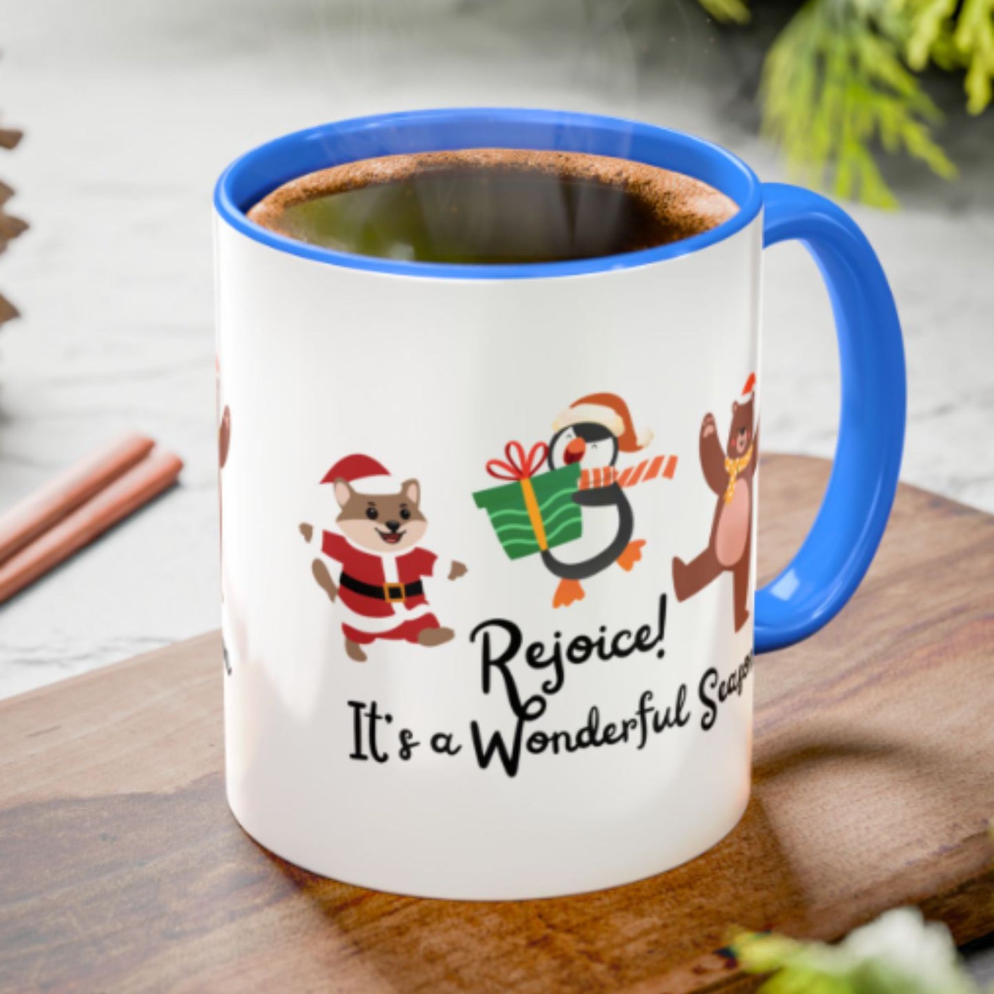 Rejoice Holiday Mug | Festive Christmas Coffee Cup | Joyful Winter Gift