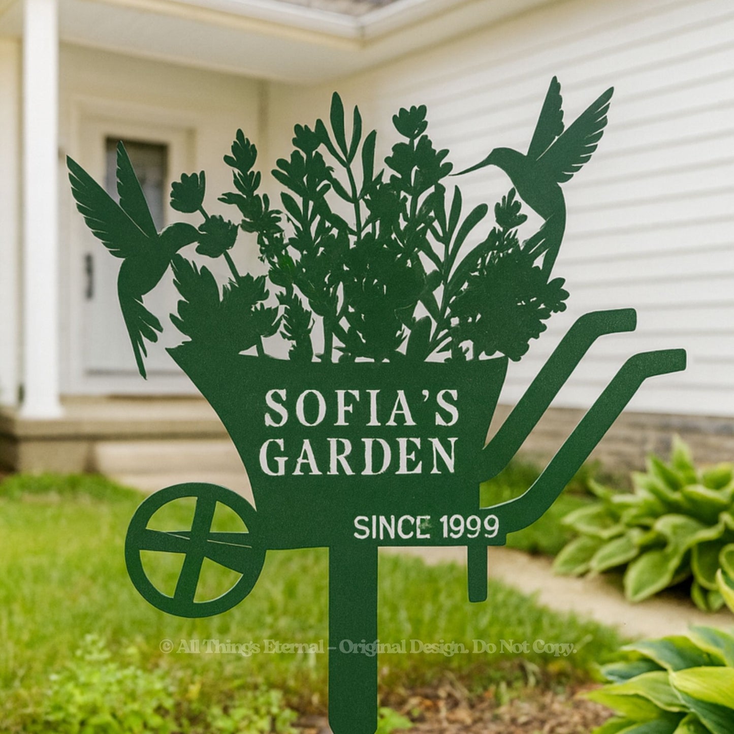 Personalized Bird & Flowers Garden Sign – Custom Metal Family Yard Stake